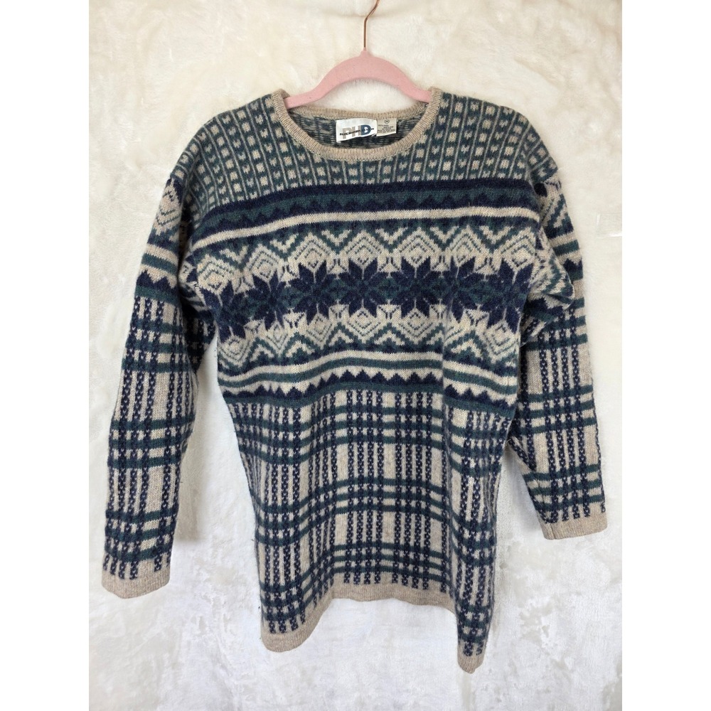Paul Harris Design Vintage 100% Shetland Wool Fair Isle Plaid‎ Sweater